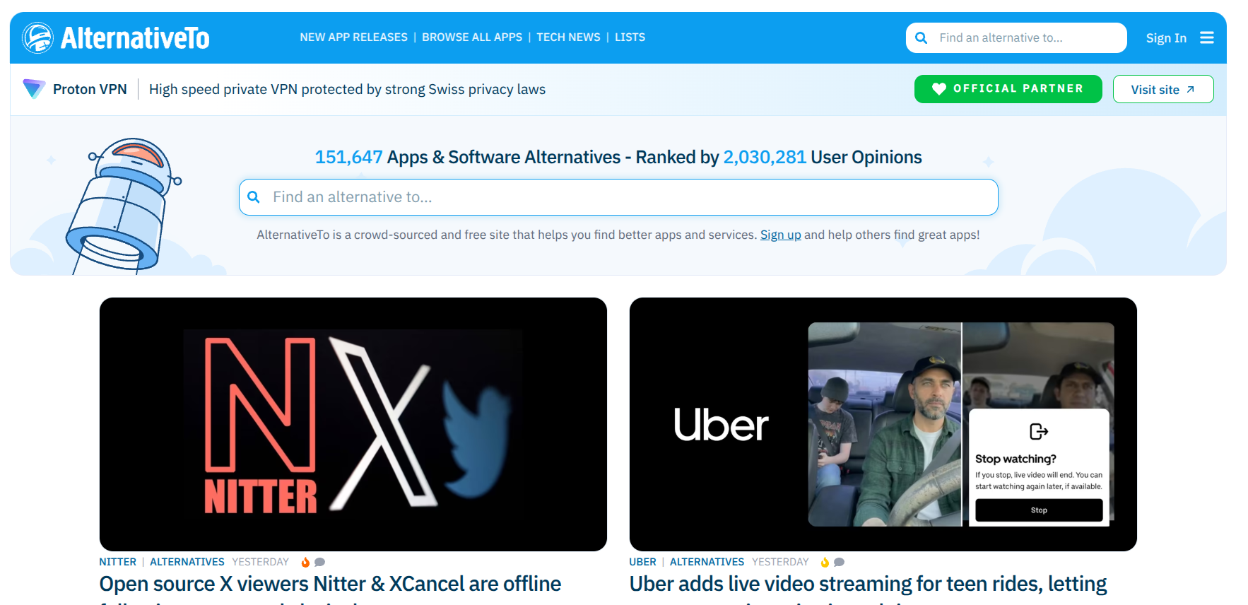 AlternativeTo app discovery and comparison platform