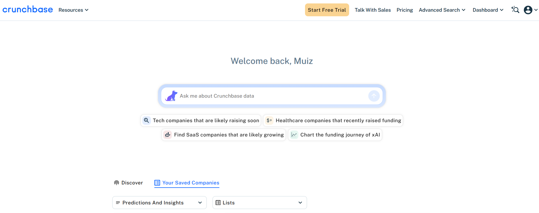 Crunchbase, free startup listing website