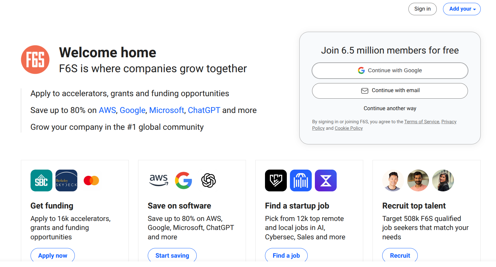 F6S, free startup listing website