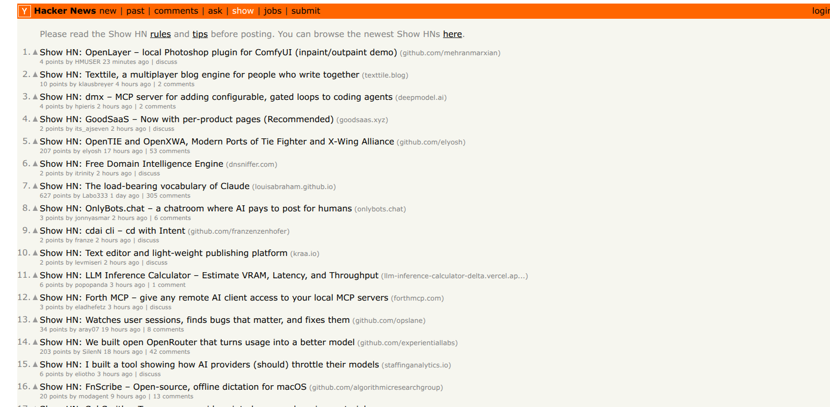 Hacker News Show HN launch platform