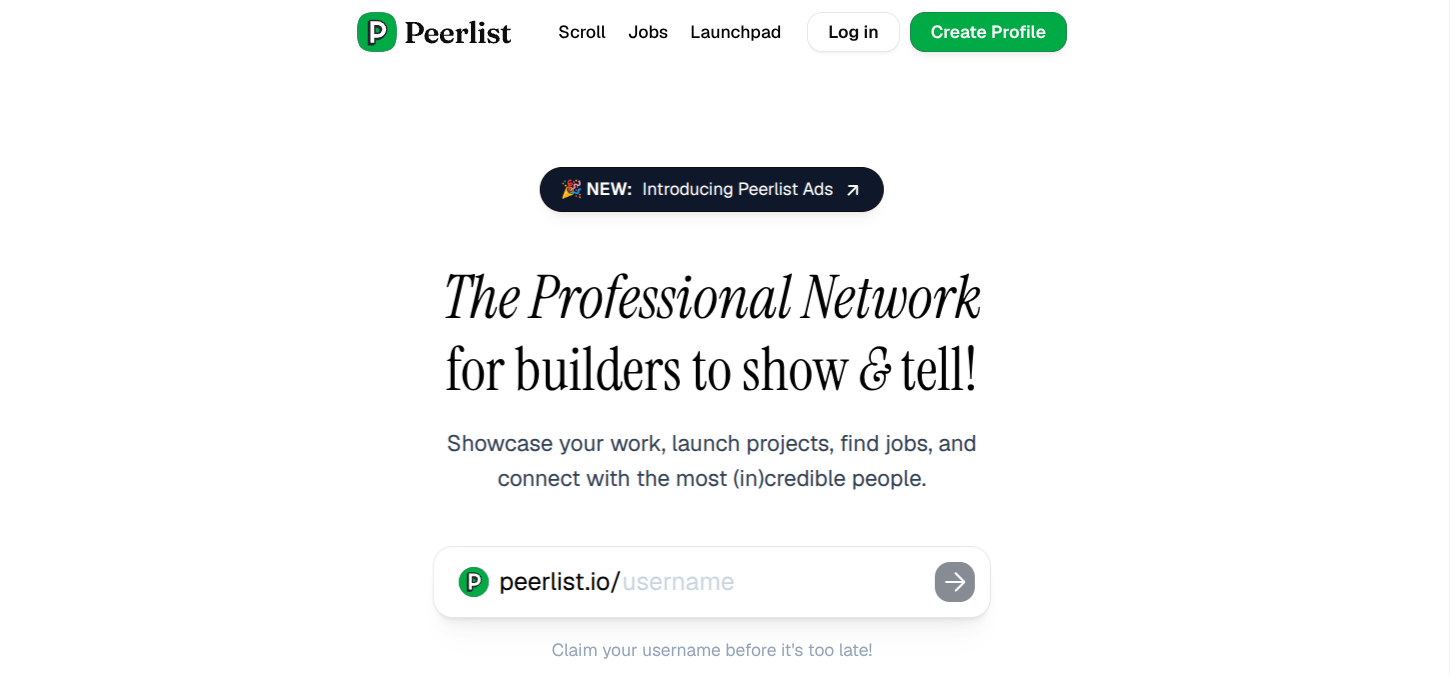 Peerlist project showcase and launch feed