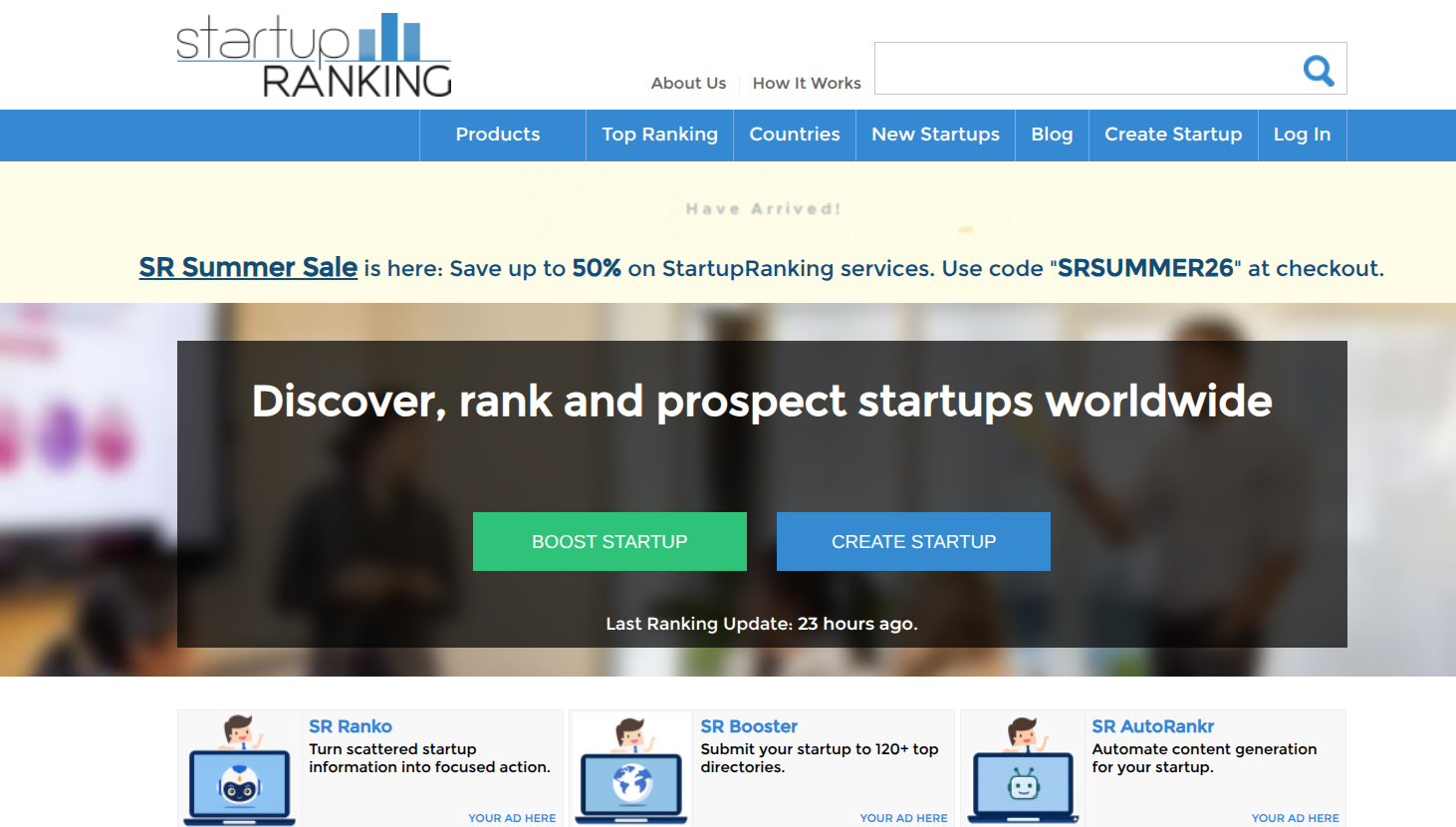 StartupRanking, free startup listing website
